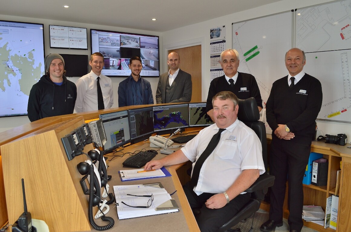 Gary Tulloch - H Williamson & Sons, Alexander Simpson - Deputy Harbourmaster, Vsevolod Morosov Project Manager Shore Based - Transas Marine (UK) Ltd, Charles Wyng Senior Sales Manager - Transas Marine (UK) Ltd with Port Controllers Douglas Garrick, John McMeechan and Iain Tulloch