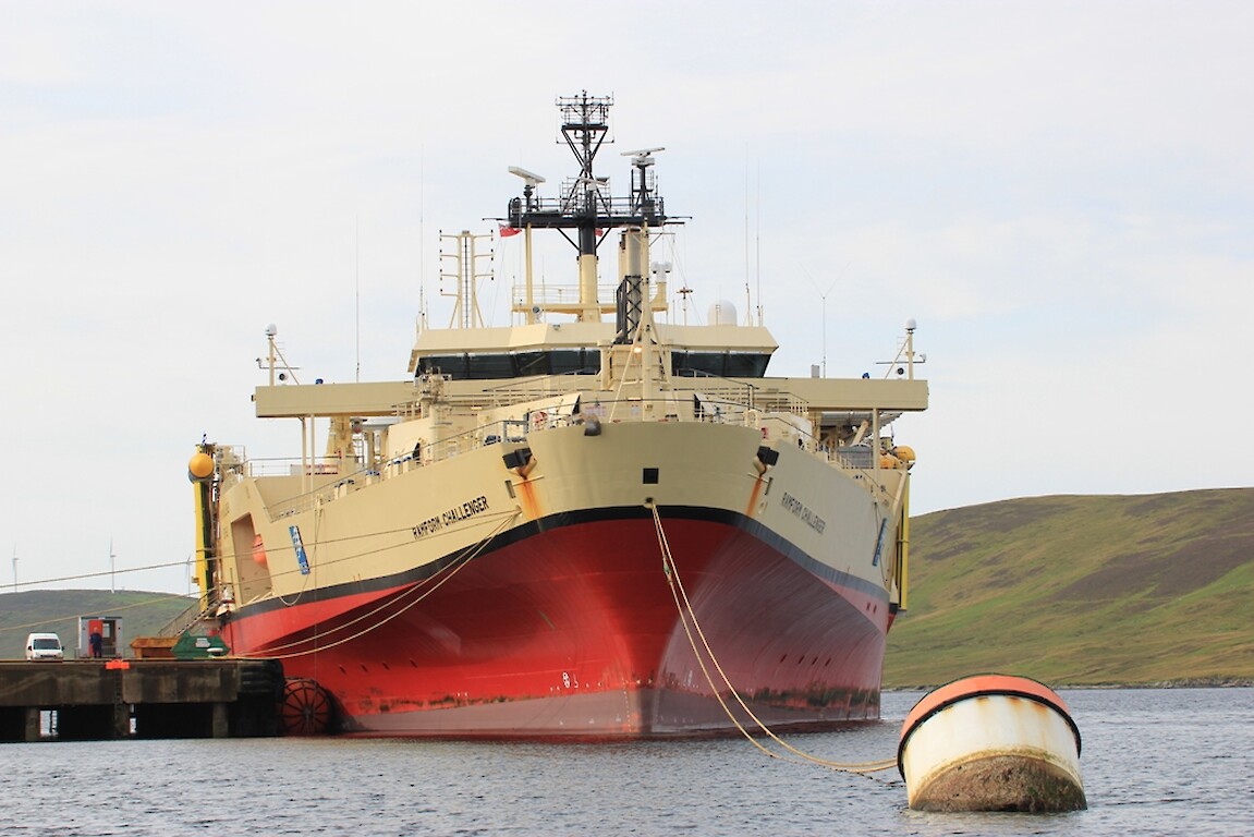 Ramform Challenger at Dales Voe, Lerwick, an example of a modern seismic vessel. Image by Ian Leask.
