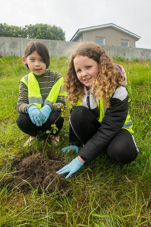 Tree planting at Holmsgarth Brae with Bell's Brae School, Shetland Amenity Trust and Viking Energy Windfarm Project.