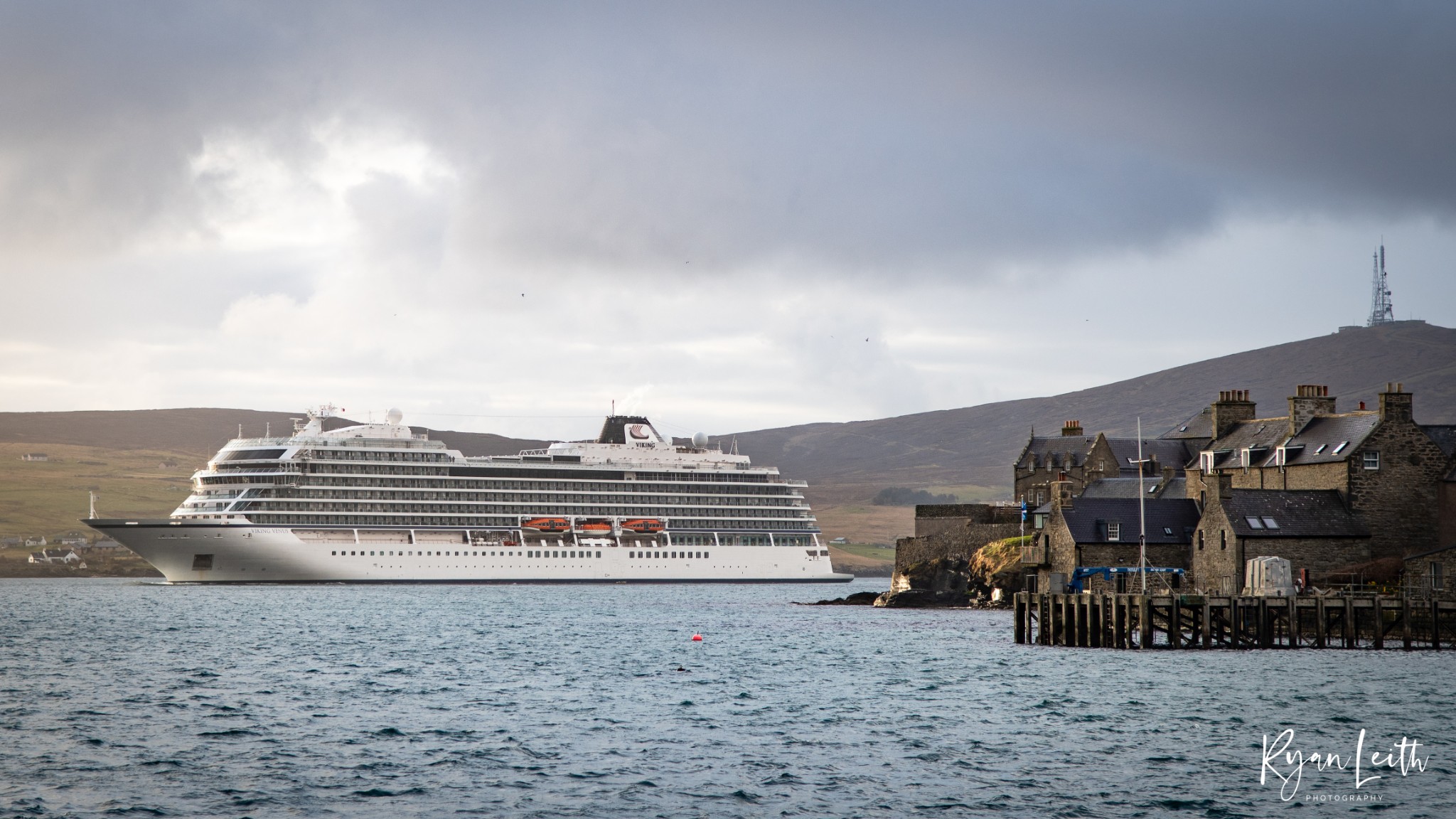 Viking Venus passing the Lerwick Lodberries this morning Thursday 13 April. Credit: Ryan Leith.