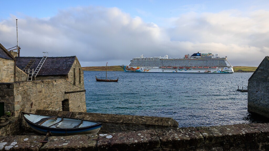 Norwegian Getaway, the largest cruise ship to visit Lerwick this season. Photos by Dave Donaldson and Ben Mullay.