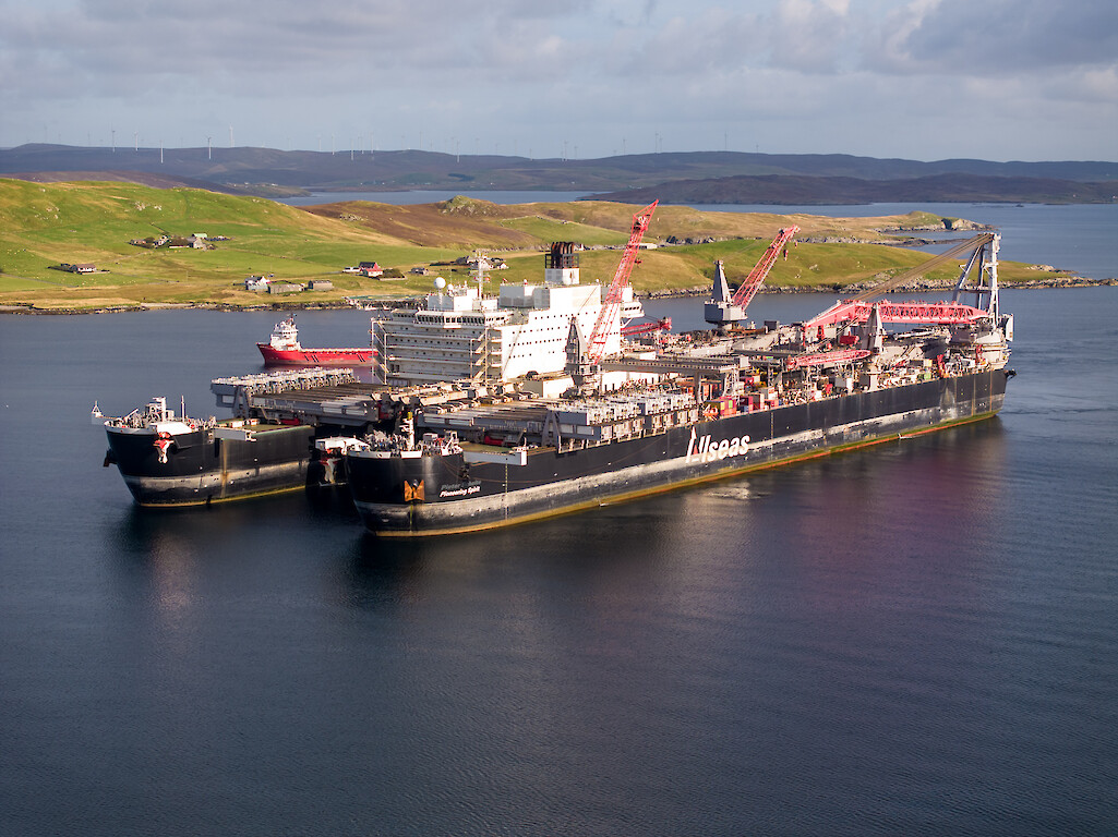 Pioneering Spirit arriving at Dales Voe, Lerwick Harbour