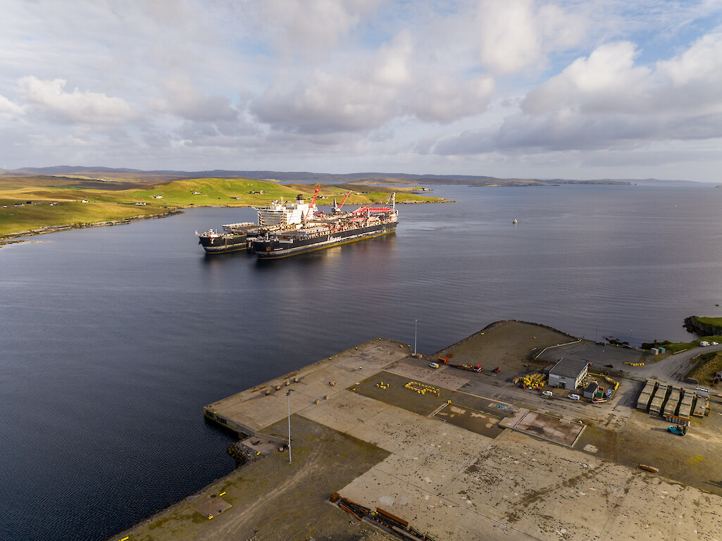 Pioneering Spirit arriving at Dales Voe, Lerwick Harbour