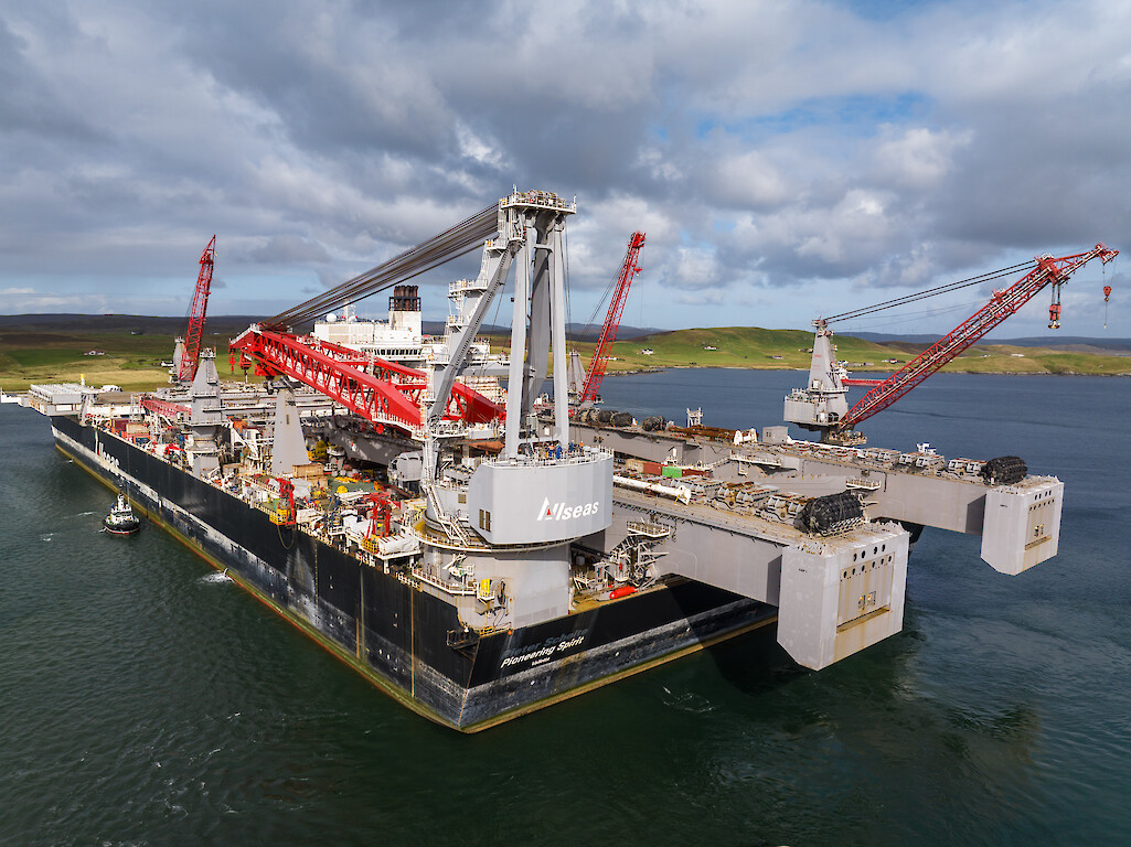 Pioneering Spirit arriving at Dales Voe, Lerwick Harbour