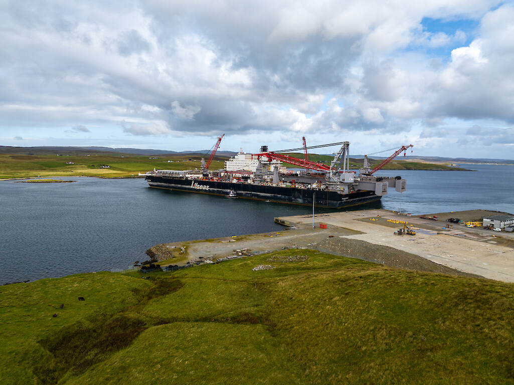 Pioneering Spirit arriving at Dales Voe, Lerwick Harbour