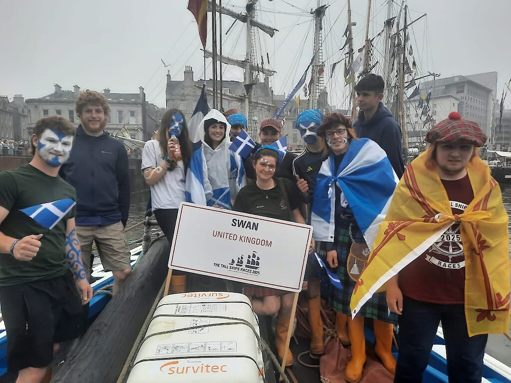 Swan crew and Stornoway trainees at Aberdeen preparing for the crew parade.
